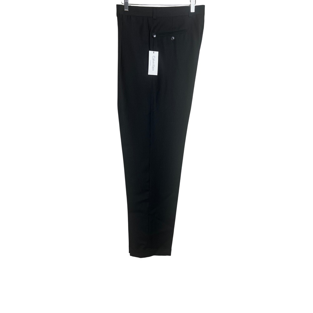 Vintage Calvin Klein Suit Pants Mens 34x34 Black Pinstripe Dress Formal NEW A07